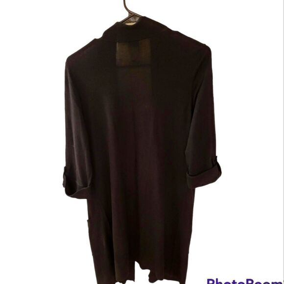 Chico's Bamboo Rayon & Cotton Black Lightweight Sweater Cardigan, Size 1 (8, M) - Picture 2 of 4